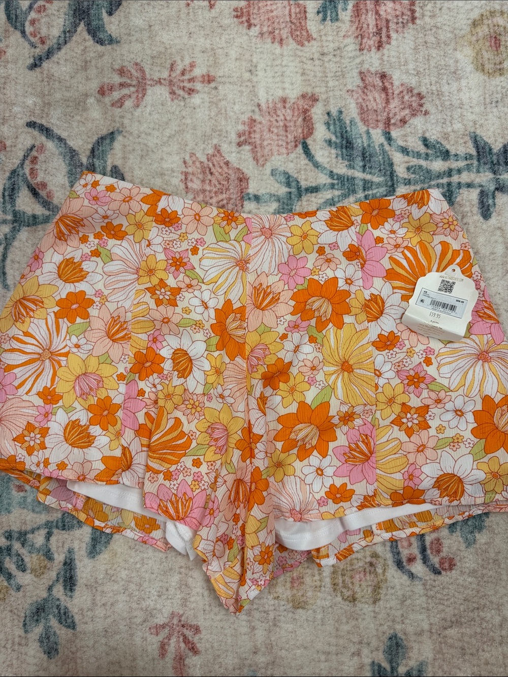 Altar'd State Orange & Pink Floral Shorts - Picture 1 of 7